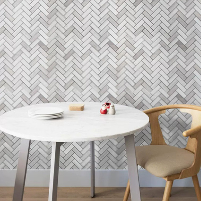 Шестиугольная инкрустация Bianco Carrara Бело-серая кремовая сломанная древесина Мраморный оникс Водяная плитка